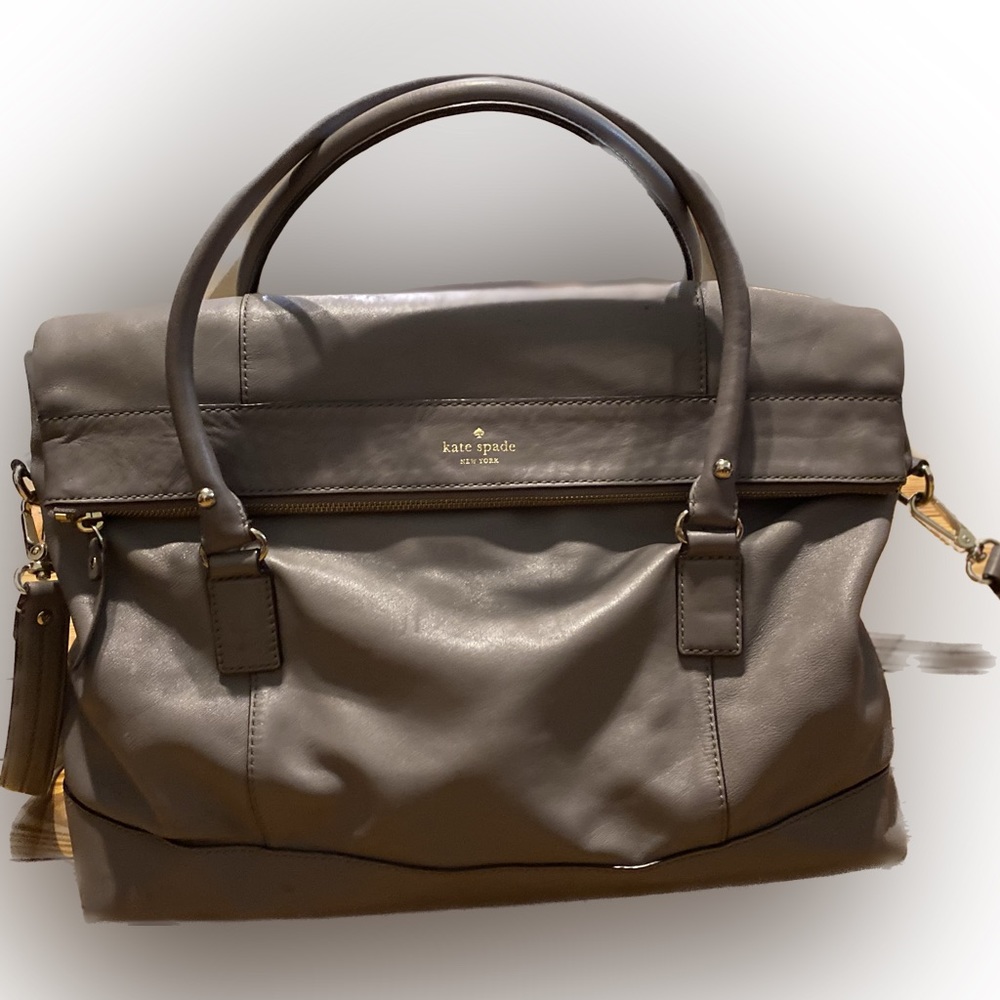 Kate Spade Leather Weekender Tote Bag Dove Grey